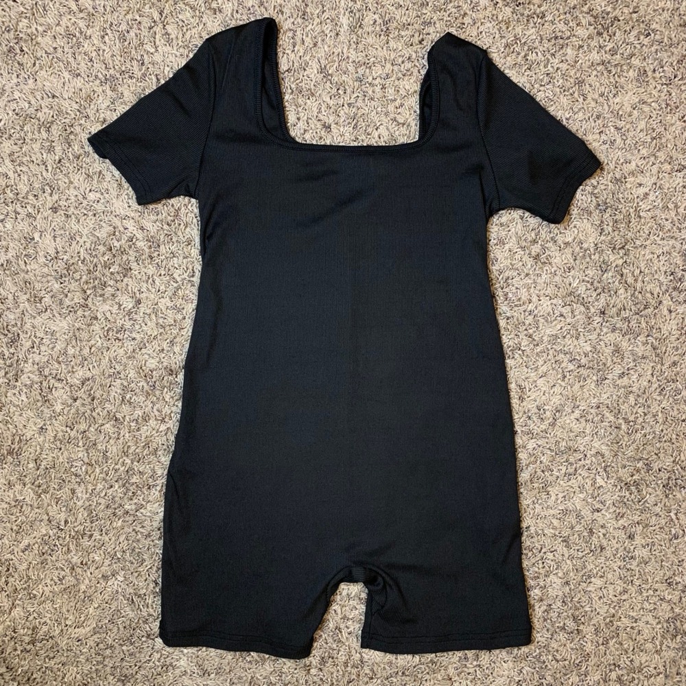 SHEIN Maternity Body Suit Womens Small Black Ribbed Square Neck Romper
